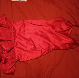 Vintage Red Mini Dress, Spaghetti Straps, Boned Bra, Ruffle bottom